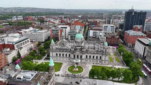 Drone shot of Belfast City Hall, a symbol of civic pride, Northern Ireland