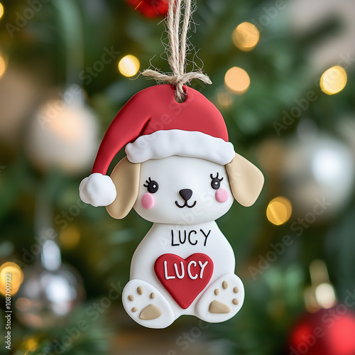 An adorable and festive dog paw-shaped ornament with the name 