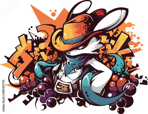 Printcartoon, illustration, vector, graffiti, art, drawing, painting, design, monster, character, street, fashion，rabbit photo