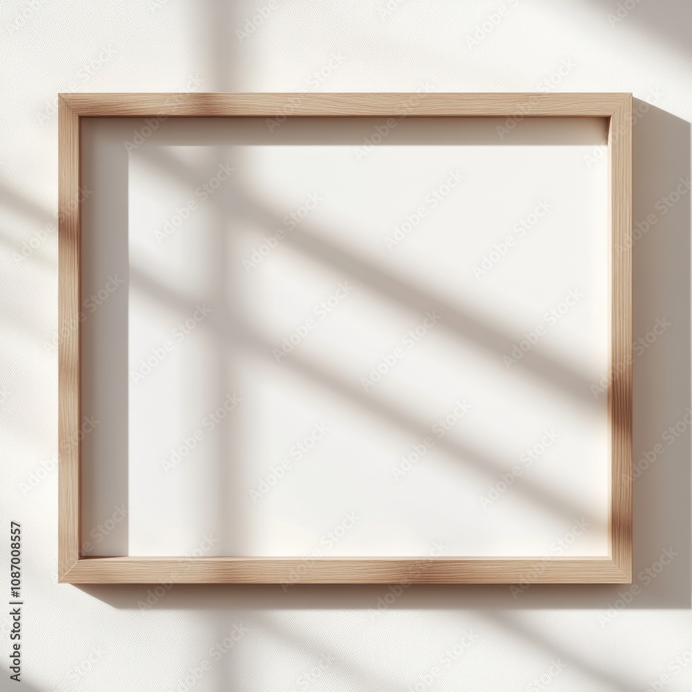 Serene Minimalism - Blank Wooden Frame in Warm Beige Tones on Soft White Background
