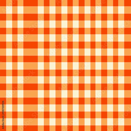  Orange gingham pattern, a seamless repeating pattern, vector illustration, flat design, warm colors, simple.