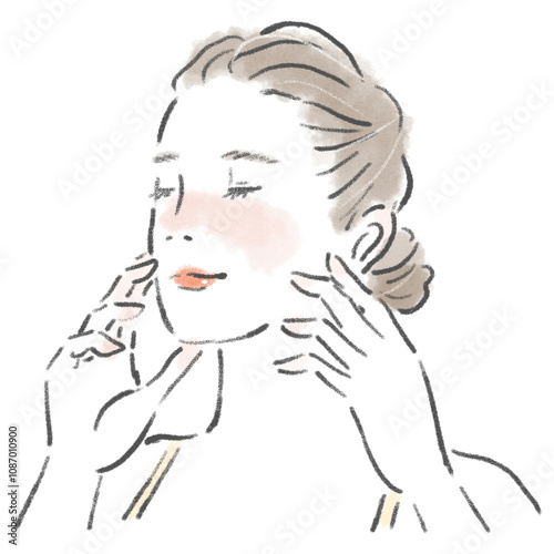 顔に手を当ててスキンケアをしている若い女性