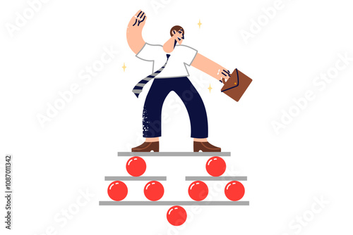 Business man lawyer balancing on unstable structure, shows importance of having professional skills