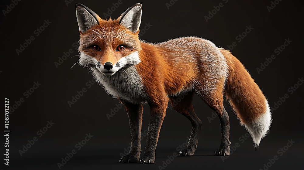 Fototapeta premium Red Fox: A Striking 3D Render of a Majestic Animal against a Black Background