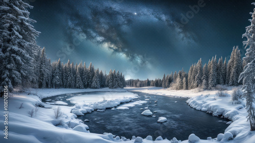 Milky Way Over a Snowy Winter Landscape