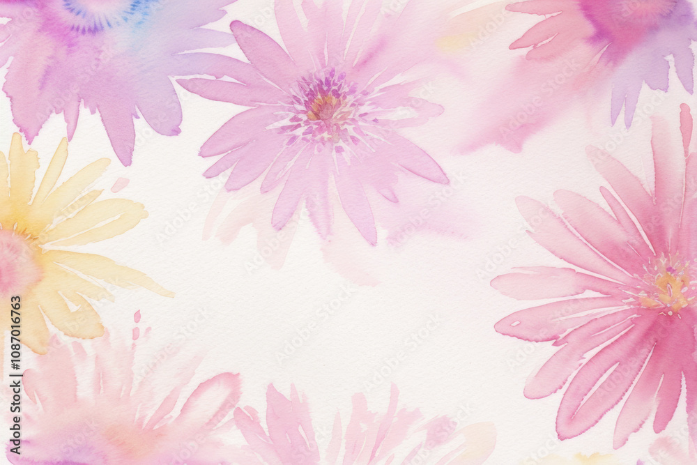 Obraz premium A watercolor painting of a floral pattern with pink, purple, and yellow flowers