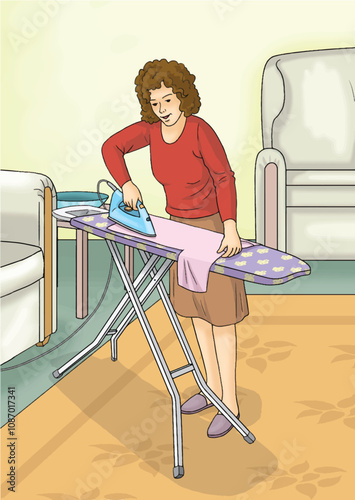 Housewife who does the ironing at home.