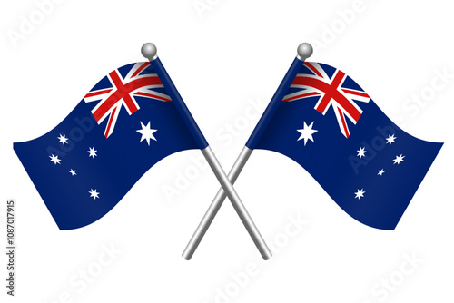 Vector of two crossed Australian flags on a black pole with editable 3d flat style icon and scalable eps file illustration for design element, emblem, poster, etc.