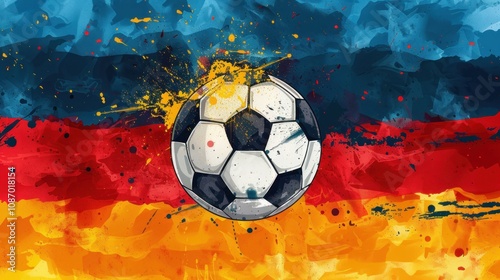 German Football Passion. Artistic Background with Football on Grunge Flag photo