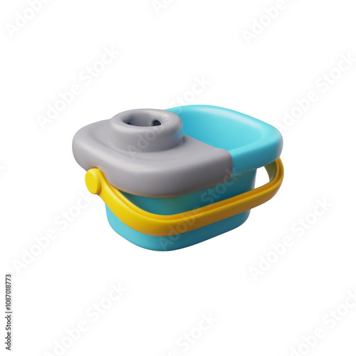 Plastic bucket with handle and hole for drying the mop 3D plastic vector icon, realistic housekeeping cleaning equipment