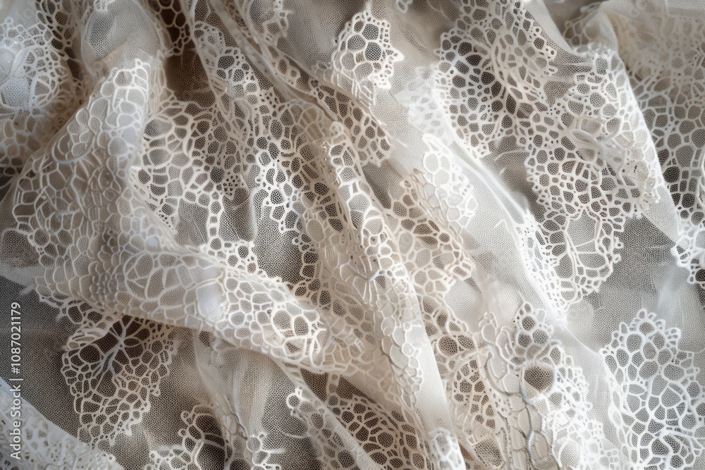 Intricate Lace Fabric Draped Elegantly with Delicate Patterns Creating a Soft and Airy Texture for Fashion and Textile Design