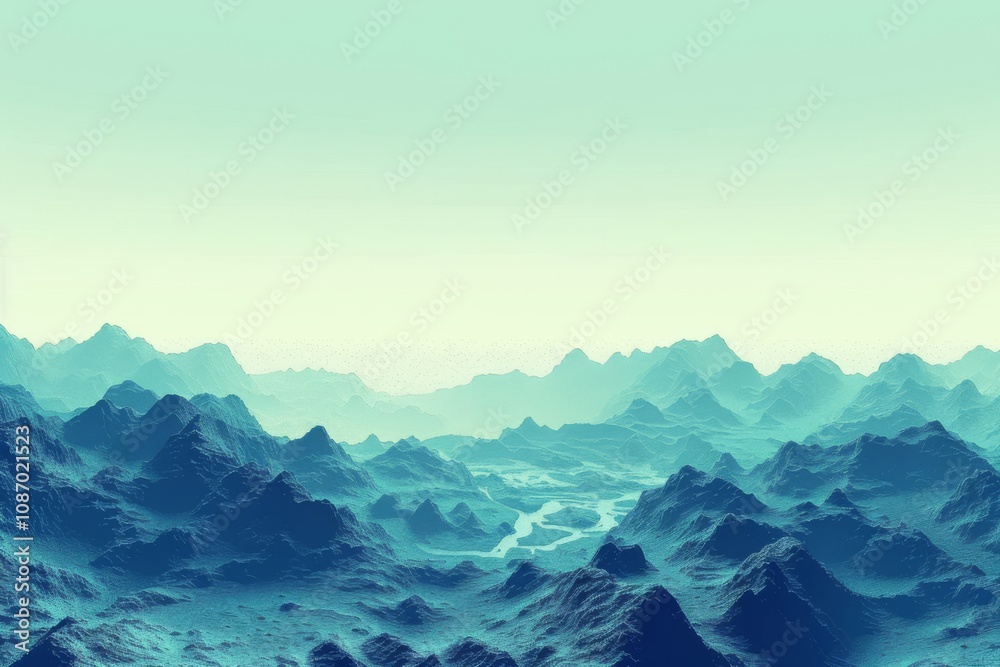 Serene Misty Mountain Landscape with Abstract Layered Peaks and Soft Pastel Tones Ideal for Nature, Travel, or Background Use in Creative Projects