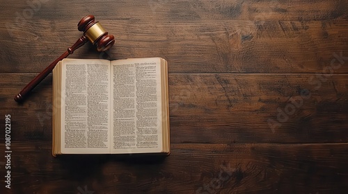Obraz na płótnie Flat lay of an open constitution book with a judges gavel placed on top, symbolizing law and justice. w salonie