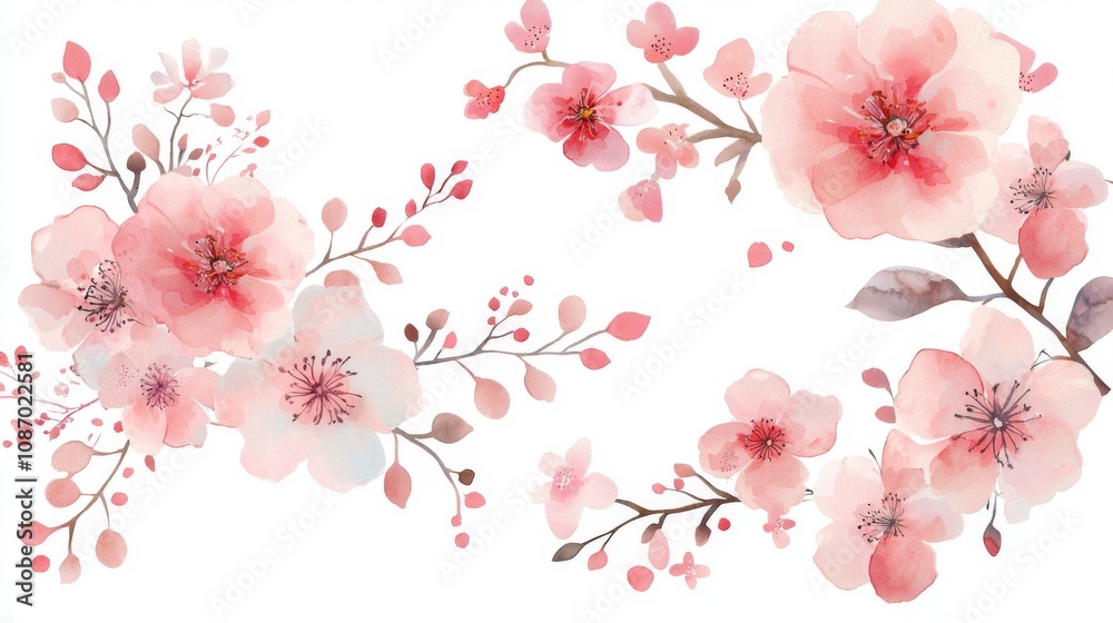 Fototapeta premium Pink Rose Watercolor Illustration, a delicate depiction of soft pink and beige blooms, showcasing intricate floral details, perfect for elegant design projects and decor.