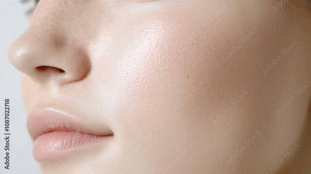 Obraz premium Mesmerizing close up portrait showcasing the smooth luminous and pore less complexion achieved through a state of the art laser facial treatment capturing the high end