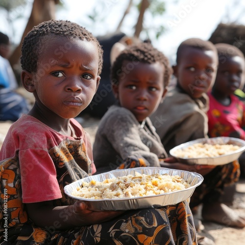 Facing Hunger: Children in Africa Asking for Food photo