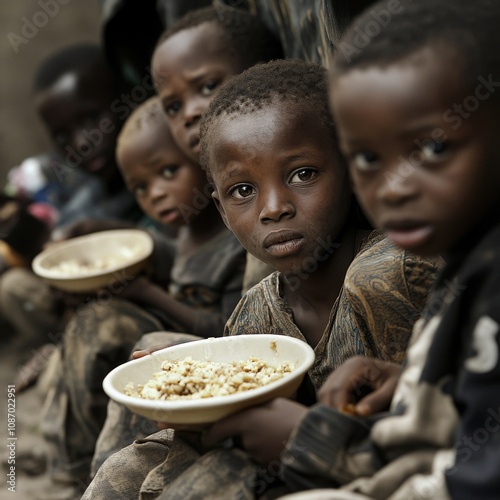 Facing Hunger: Children in Africa Asking for Food photo