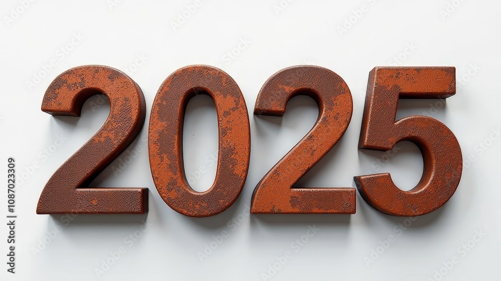 Rusty numbers 2025 symbolizing the arrival of the new year 2025 on a white background Rusty numbers 2025 symbolizing the arrival of the new year 2025 on a white background