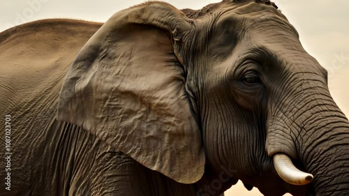 Elephant flapping ear while looking at sunset