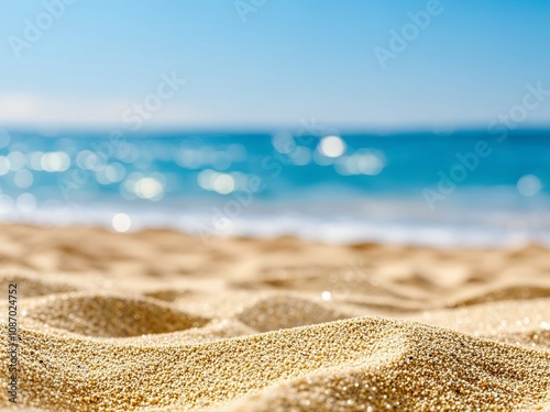 Obraz na płótnie Beach And Sea - Summer Vacation On Sunny Sand With Glittering On Defocused Ocean w salonie