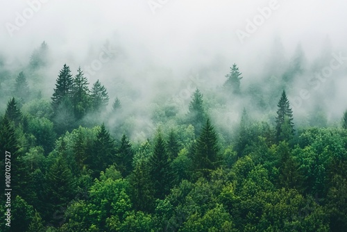 Misty Forest Landscape: A Serene Green Oasis of Nature's Beauty