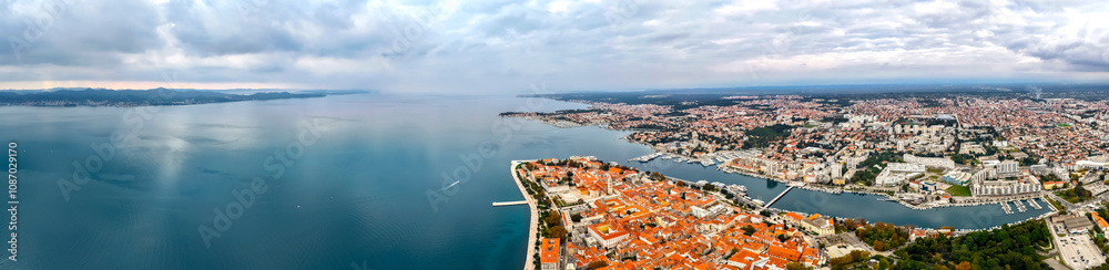 Fototapeta premium Croatia, Zadar. Panorama of the town of Zadar and Adriatic Sea coast. Concept travel in Croatia