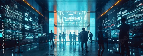 Dynamic scene of a cryptocurrency exchange with traders buying and selling digital assets.