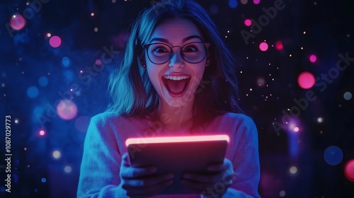 Excited Shopper Holds Glowi...