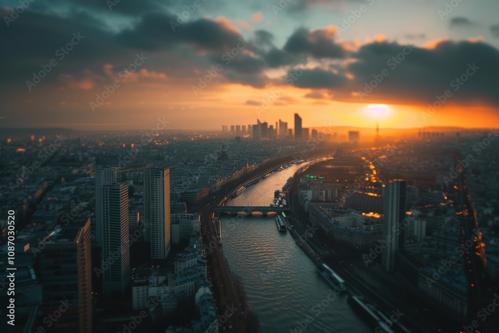 Fototapeta premium urban cityscape at night with blurred glowing bokeh lights