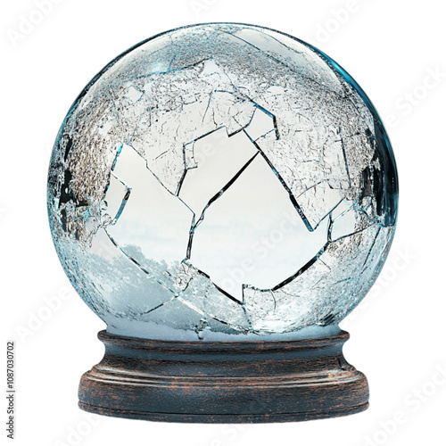 Broken Snow Globe against transparent background for Holiday Decorations Damage Isolated