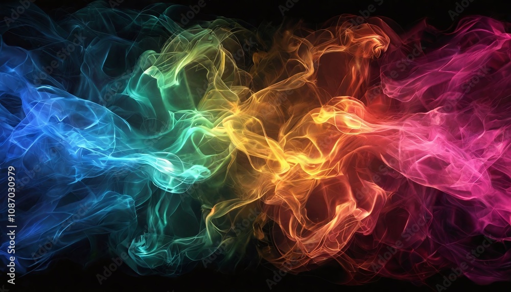 Colored smoke creating an abstract pattern on a black background. Colored smoke creating an abstract pattern on a black background.