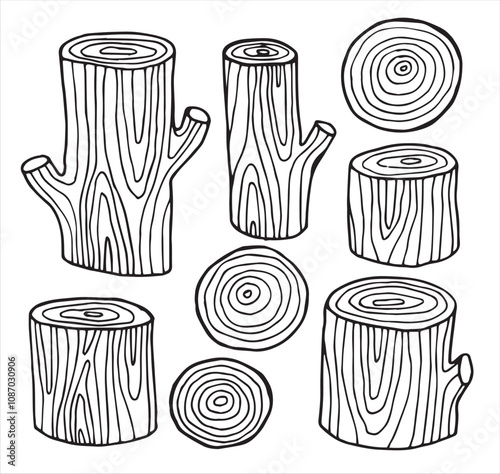 wooden lumber, simple doodle style illustration. set of wood cuts