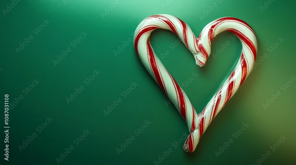 heard shaped candy cane on green heard shaped candy cane on green