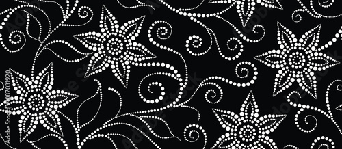 Abstract dotted style flower seamless pattern. Hand drawn floral in dotted flat style.