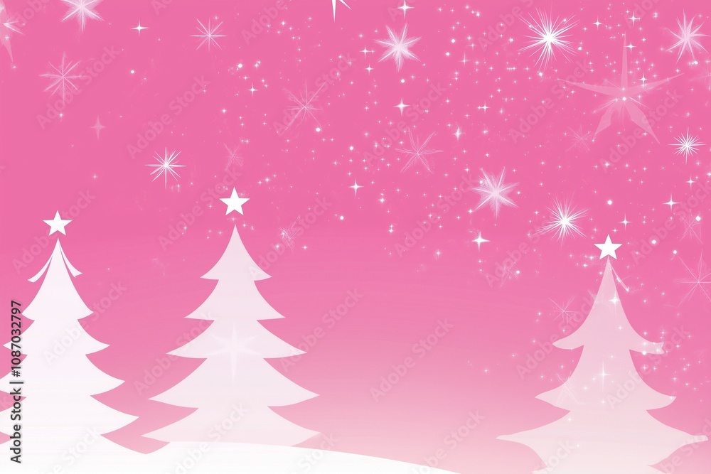 Pink christmas tree in snow card background Pink christmas tree in snow card background