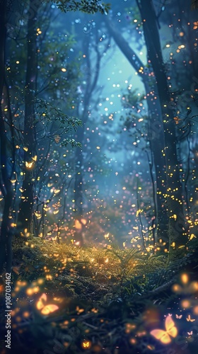 Magical fairy forest with sparkling lights, 4K illustration