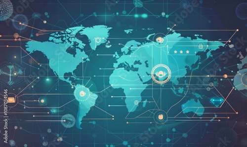 Map of the world with highlighted areas focusing on global healthcare initiatives.