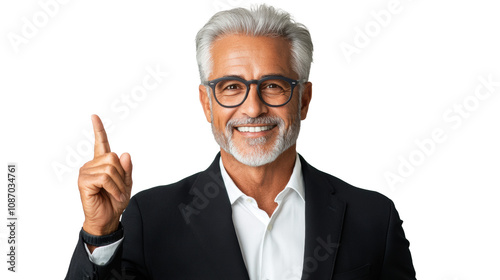 Confident Older Man Gesturing Upward