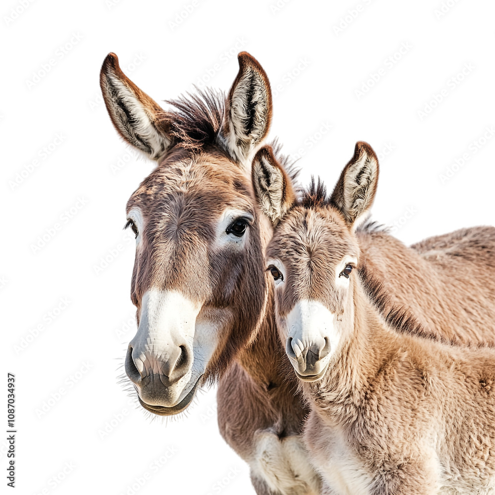 Donkey and its foal against transparent background for animal or farm-themed designs Donkey and its foal against transparent background for animal or farm-themed designs