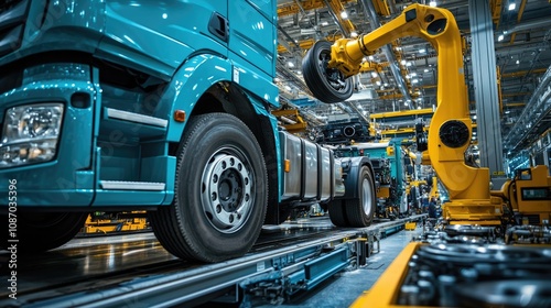 Obraz na płótnie Truck Assembly Line with Robotic Arm w salonie