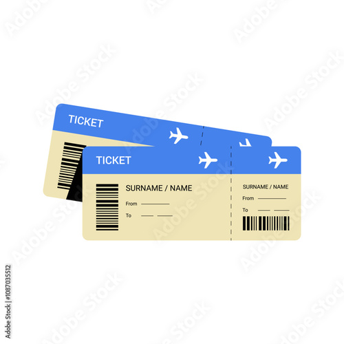 Airplane Tickets In Flat Vector Illustration Symbolizing Travel, Flight Booking, And Airplane Reservations, Isolated On White Background.