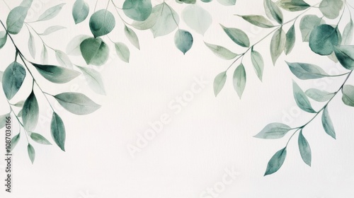 Floral Watercolor Card with Green Wild Plants, Organic Design for Invitations or Postcards, Eco-Friendly Aesthetic, Vibrant Grass Background, Decorative Frame