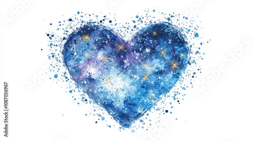 A vibrant watercolor heart filled with cosmic stars and galaxies, symbolizing love and the universe's beauty.