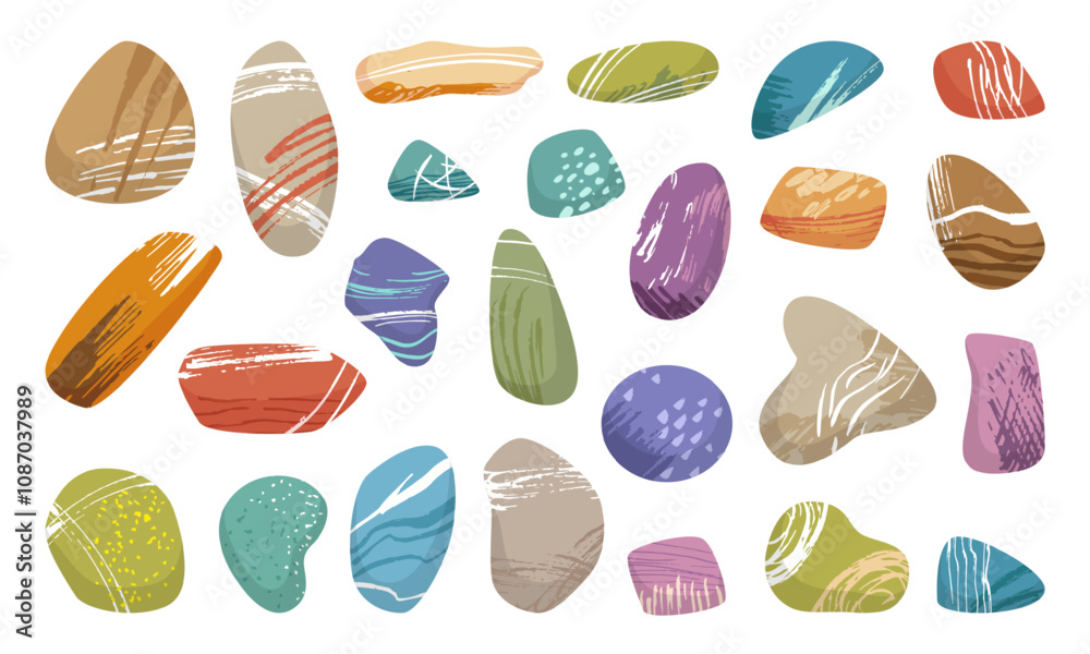 Underwater smooth stones. Textured stone, tiny giant pebbles decorative design. Sea ocean or river coast elements, neoteric vector clipart Underwater smooth stones. Textured stone, tiny giant pebbles decorative design. Sea ocean or river coast elements, neoteric vector clipart