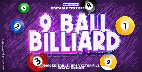 9 ball billiard editable text effect in modern trend style