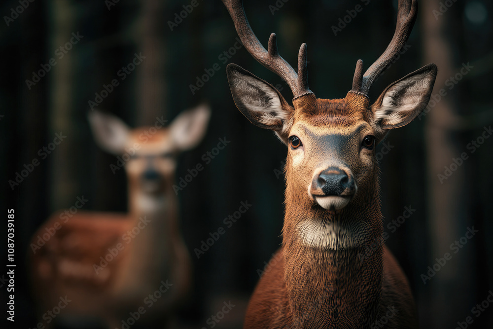 Majestic deer encounter in forest nature photography wildlife scene close-up view serene environment Majestic deer encounter in forest nature photography wildlife scene close-up view serene environment