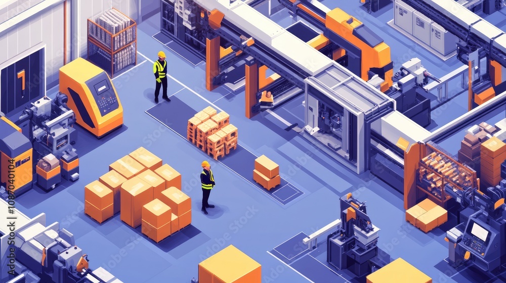 Fototapeta premium Industrial Factory Floor: Automation and Efficiency