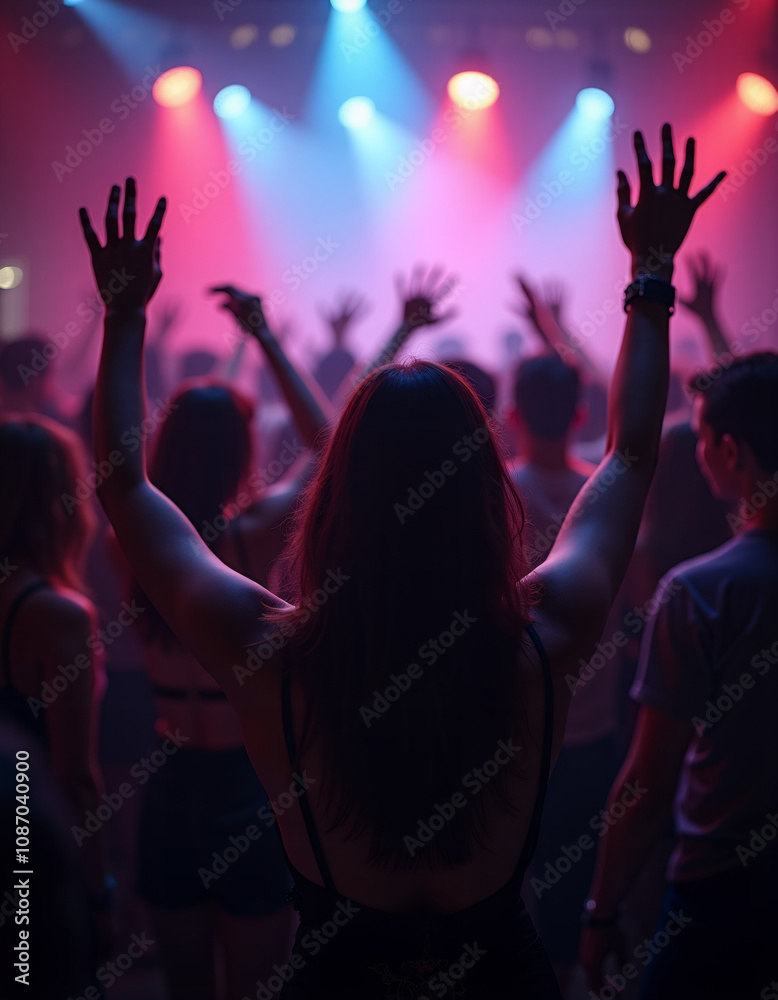 night club, crowd of men and women are dancing, hands up night club, crowd of men and women are dancing, hands up