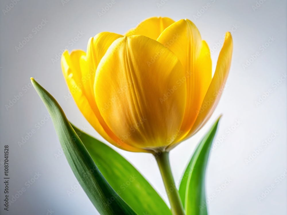 Stunning Portrait of a Single Yellow Tulip on a White Background - Perfect for Spring and Floral Decor, Nature Inspired, Bright and Cheerful Image for Home and Office Use Stunning Portrait of a Single Yellow Tulip on a White Background - Perfect for Spring and Floral Decor, Nature Inspired, Bright and Cheerful Image for Home and Office Use