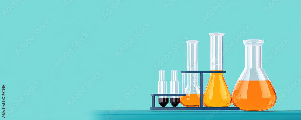 Chemical Laboratory Essentials, vibrant graphic set showcasing laboratory glassware, test tubes, flasks, and chemical reactions in a scientific environment